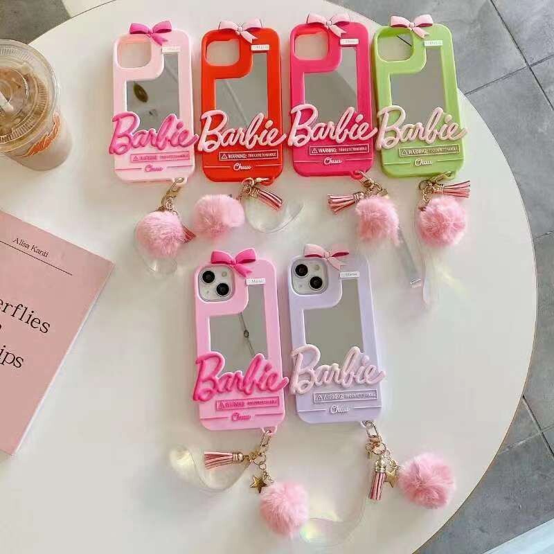 Factory Supply Barbie Earphone Set Barbie Mirror Phone Case Stereo Barbie Mirror Silicone Protective Case