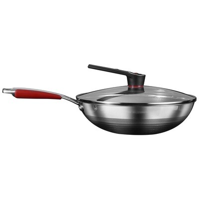 New Style Interior 32cm Stainless Steel Non-stick Wok With Steaming Drawer Frying Pan Durable Non-stick Wear-resistant Pan