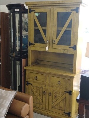 Rustic yellow 2 piece kitchen cabinet