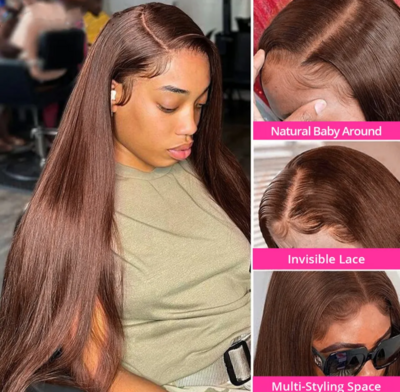 Straight HD Lace Front Wigs Human Hair 13x4 Glueless PrePlucked Chocolate Brown Colored Transparent Lace Frontal Human Hair Wig