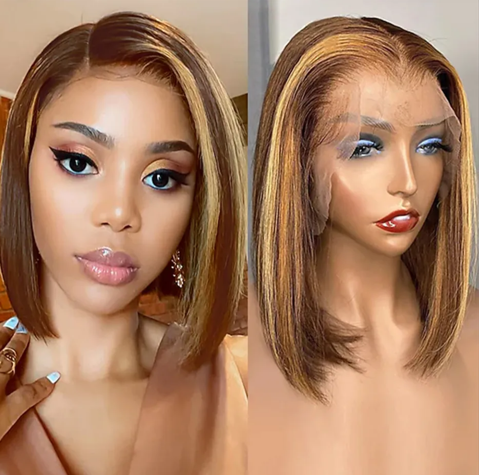 Highlight Wig Human Hair Bob Wig Short Straight Body Curly Bob Wig Lace Frontal Human Hair Piano Wig