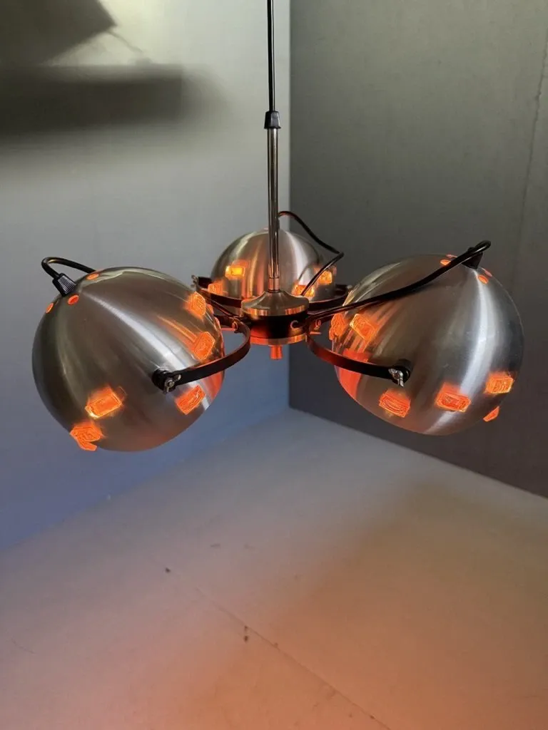 Eyeball Space Age Pendant Lamp Silver and Orange Vintage