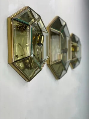 Vintage Hexagon Faceted Glass and Brass -Set-