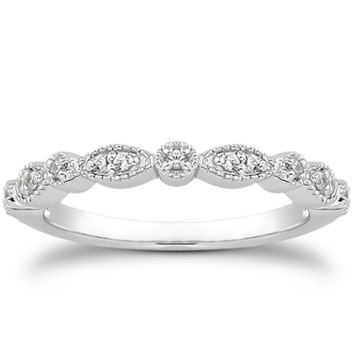 Fancy Pave Diamond Milgrain Wedding Ring Band in 14k White Gold