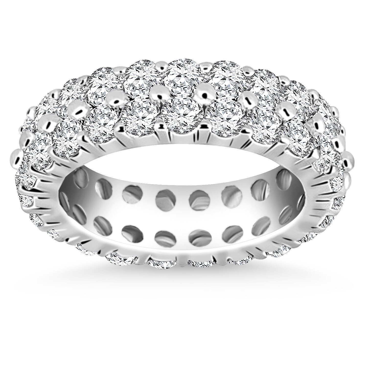 Dual Row Prong Set Round Diamond Eternity Ring in 14k White Gold