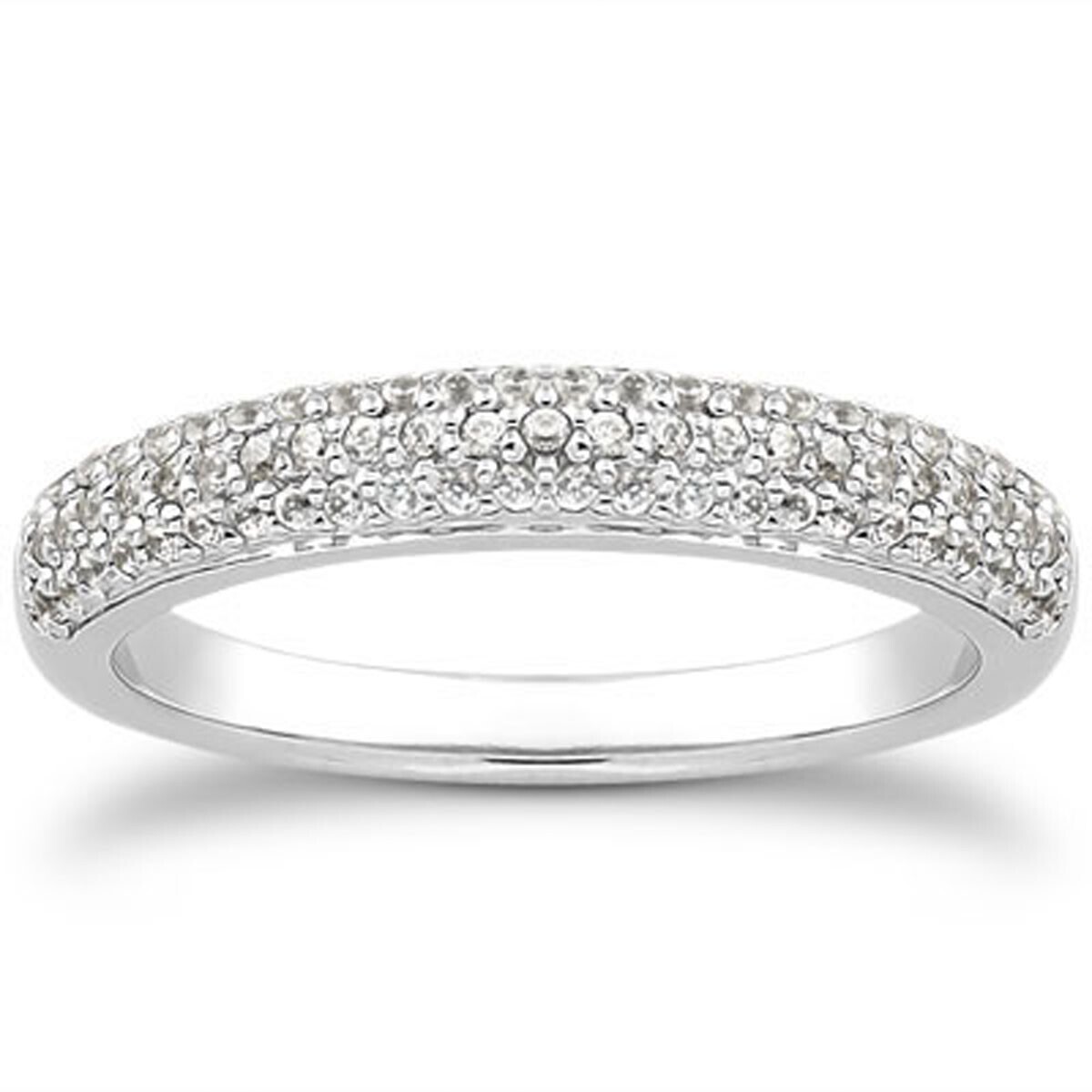 Triple Row Micro- Pave Diamond Wedding Ring Band in 14k White Gold