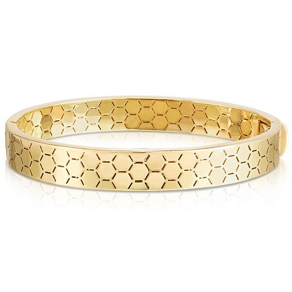 14k Yellow Gold High Polish Honeycomb Bangle (8.9mm)