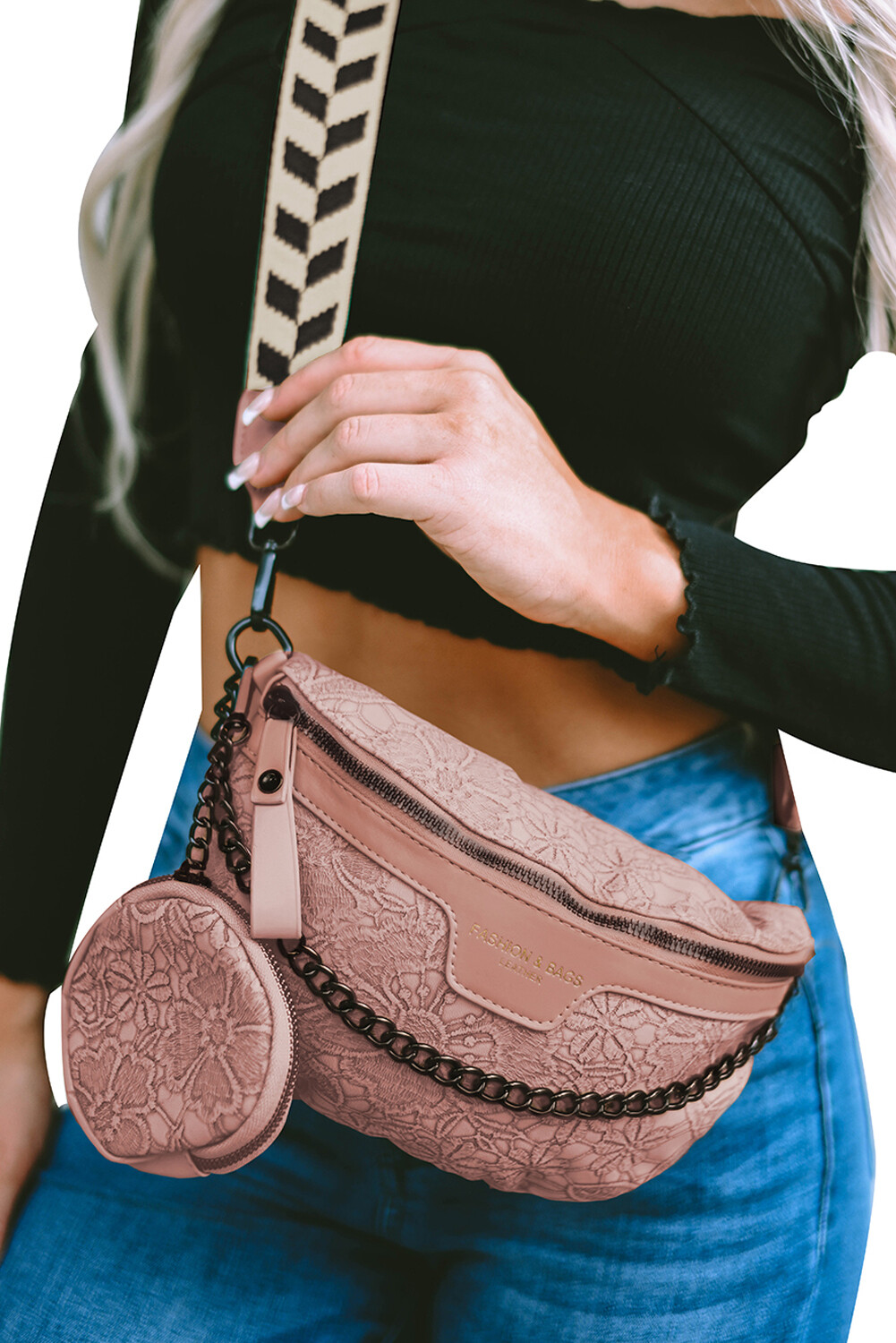 Black Colorblock Strap Crossbody Bag With Coin Purse
