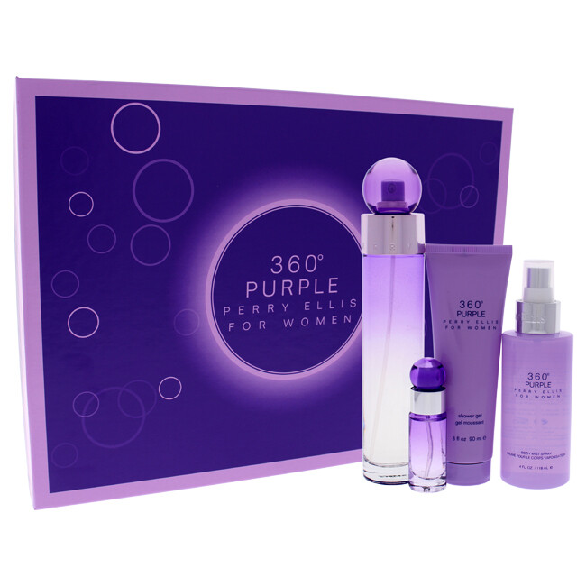 360 Purple by Perry Ellis for Women 4 Pc Gift Set 3.4oz EDP Spray