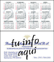 Calendario Tamaño Tarjeta