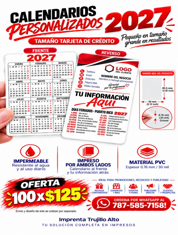 Calendario Tipo tarjeta de credito en oferta