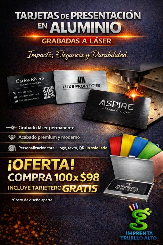 100 tarjetas de presentación metálicas