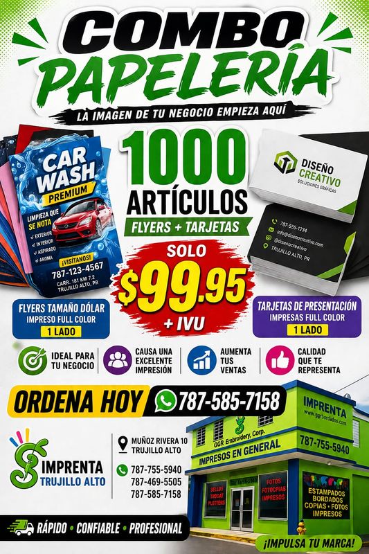 Combo papeleria 500 tarjetas de presentación mas 500 flyers