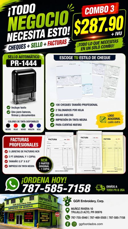 Combo cheques,  sello profesional y facturas