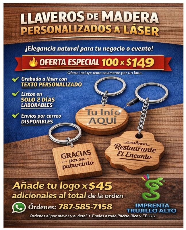 100 llaveros de madera personalizados