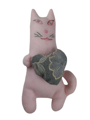 Doudou chat rose cœur gris