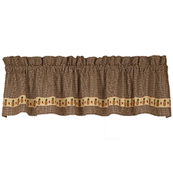 Primitive Pineapple &amp; Stars Window Valance, 72&quot; x 14&quot;, Country Farmhouse