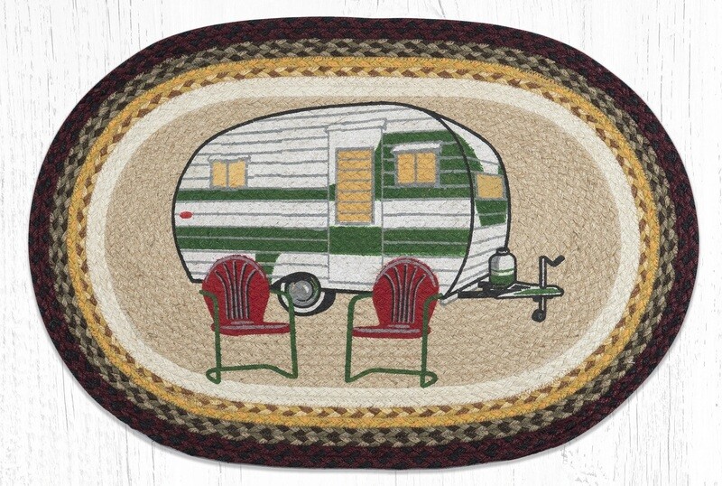 Vintage Camper Rug 20&quot; x 30&quot;, Earth Rugs, Camping Trailer, Braided Jute