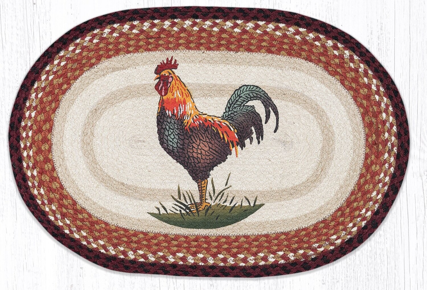 Rustic Rooster Rug 20&quot; x 30&quot;, Earth Rugs, Country Farmhouse Kitchen, Braided Jute