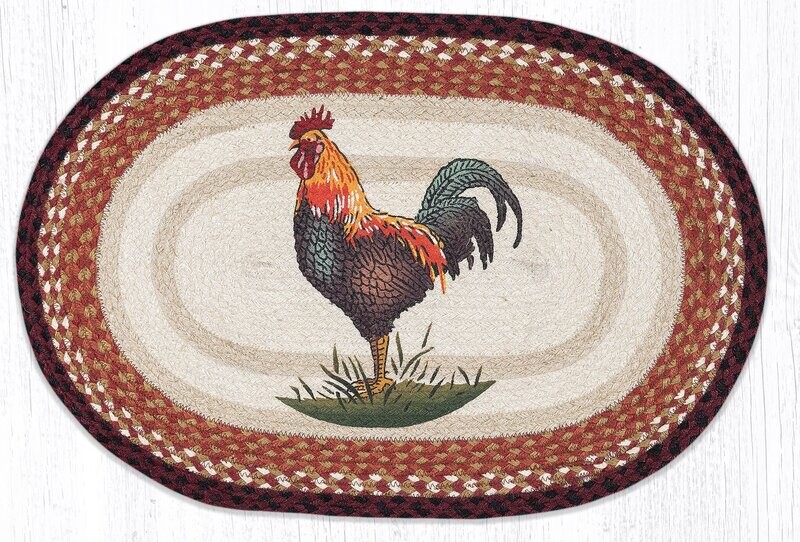 Rustic Rooster Rug 20&quot; x 30&quot;, Earth Rugs, Country Farmhouse Kitchen, Braided Jute