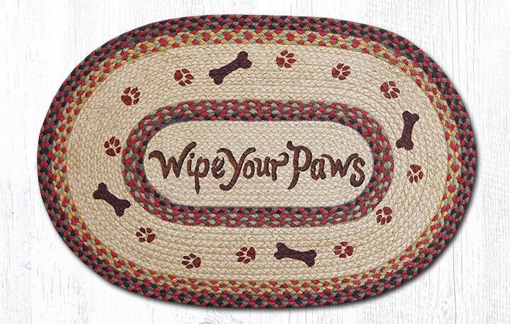 Wipe Your Paws Oval Rug 20&quot; x 30&quot;, Dog Lover, Earth Rugs, Bone, Paw Prints, Braided Jute