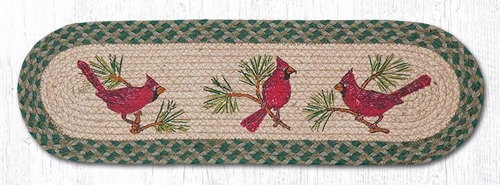 Cardinals On Pine Limbs Small Table Runner or Stair Tread Earth Rugs, 27&quot;x8.25&quot;