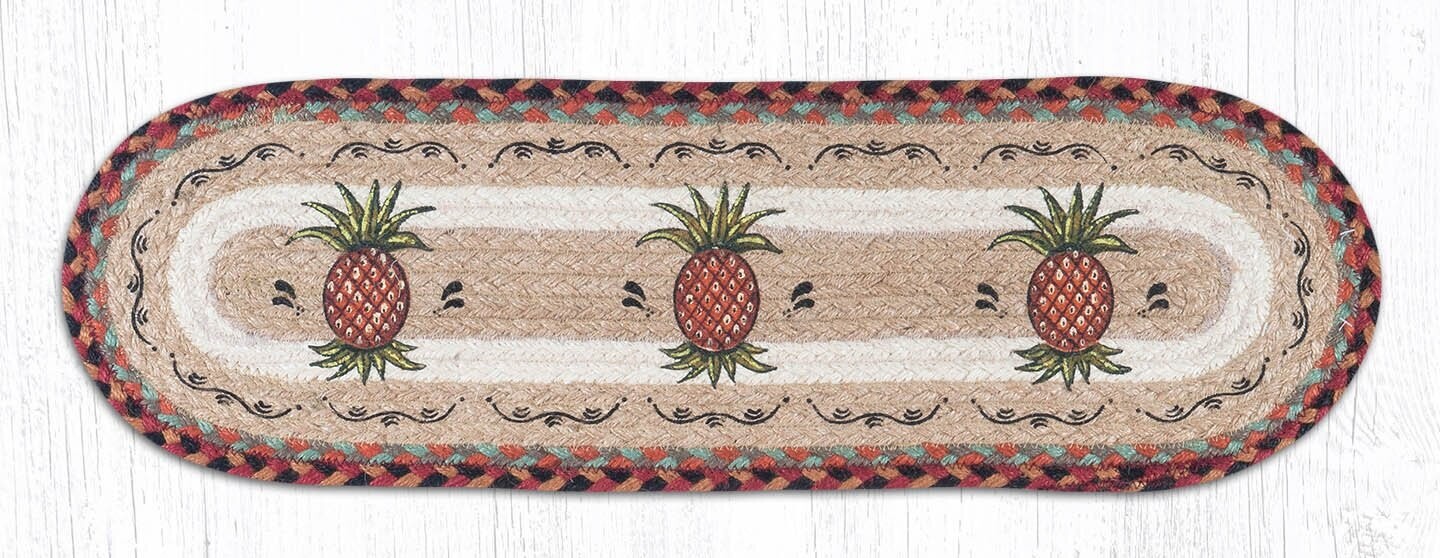 Pineapple Small Table Runner or Stair Tread Earth Rugs, 27&quot;x8.25&quot;, Primitive