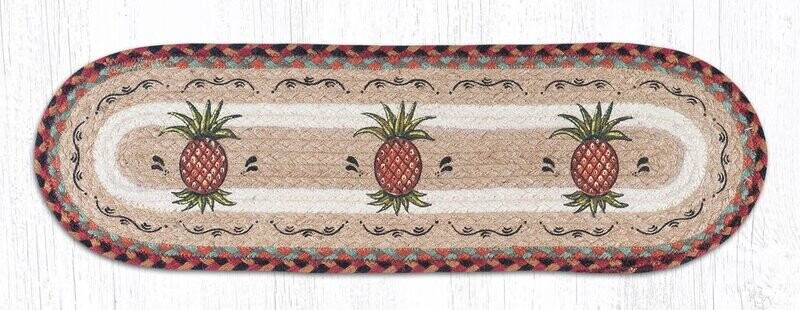 Pineapple Small Table Runner or Stair Tread Earth Rugs, 27&quot;x8.25&quot;, Primitive