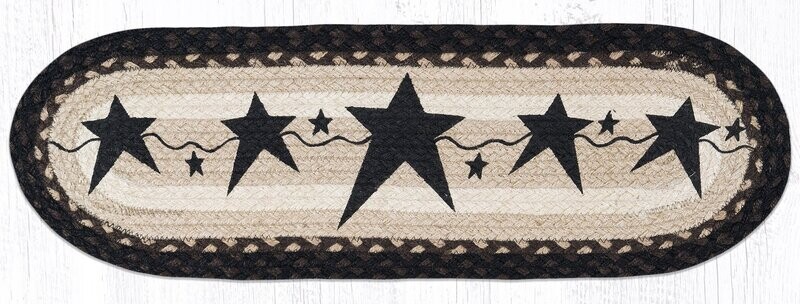 Primitive Star Black Small Table Runner or Stair Tread Earth Rugs, 27&quot;x8.25&quot;