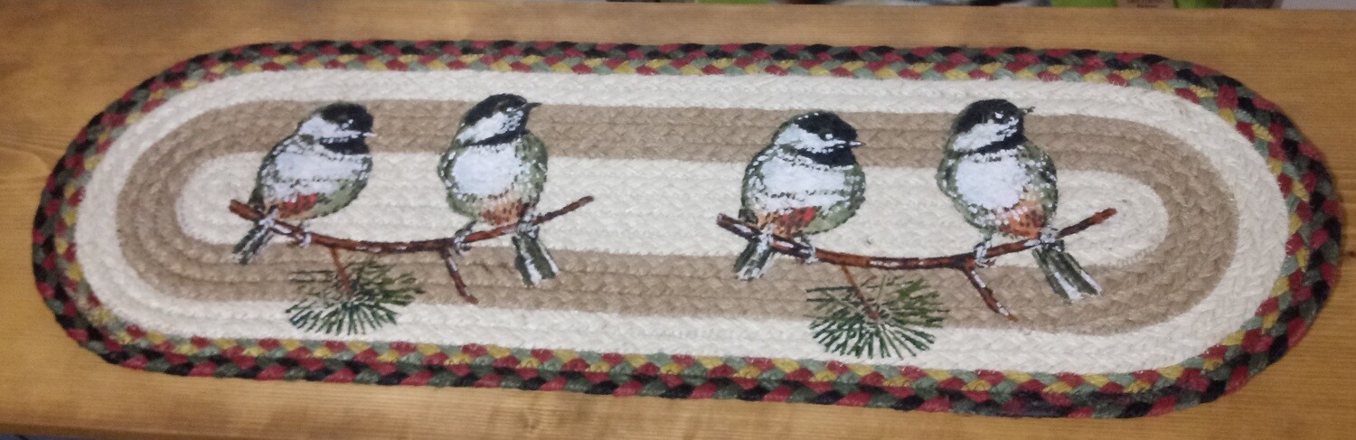 Chickadee Bird Small Table Runner or Stair Tread 