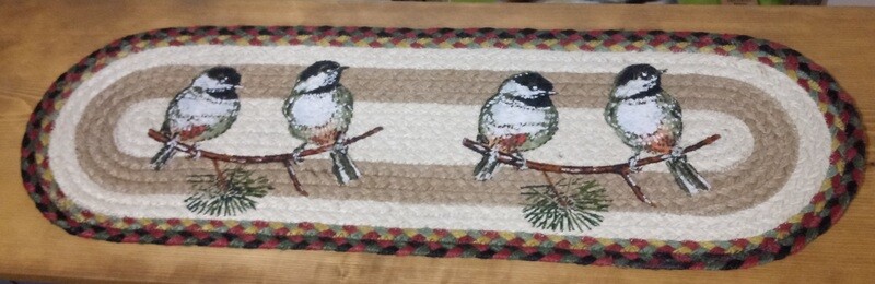 Chickadee Bird Small Table Runner or Stair Tread Earth Rugs, 27&quot;x8.25&quot; Cabin