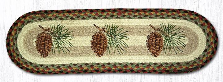 Rustic Pine Cone Small Table Runner or Stair Tread Earth Rugs, 27&quot;x8.25&quot;
