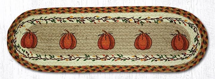 Harvest Pumpkin Small Table Runner or Stair Tread, Earth Rugs, 27&quot;x8.25&quot;, Fall