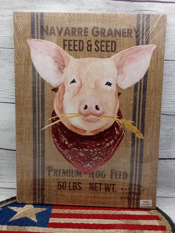 Clarence the Pig by Billy Jacobs, 16&quot;x12&quot;, Burlap look Canvas Picture