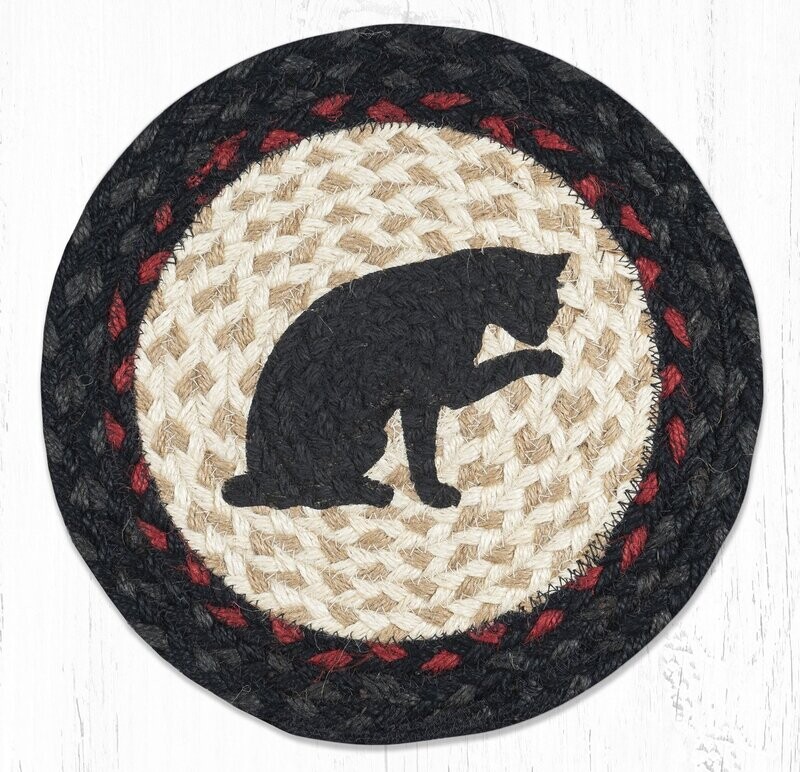 Black Cat Silhouette 10" Round  Trivet Earth Rugs, Braided Jute