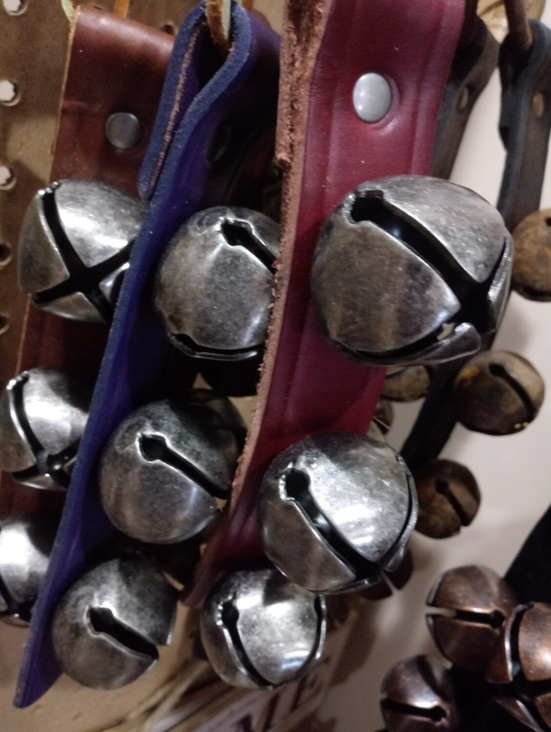 5-Bell Sleigh Bells with Antiqued Nickel Plated Bells - with 2.5" Ring - Handmade