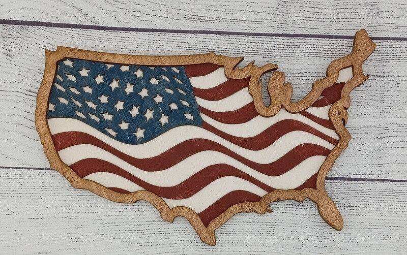 3 Layer Waving Americana Flag, Handmade, Laser Cut Patriotic Wall Decor