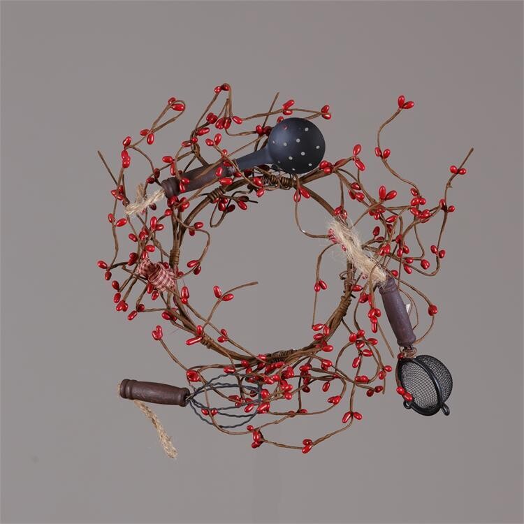 Kitchen Utensil 5&quot; Candle Ring with Red Pip Berries