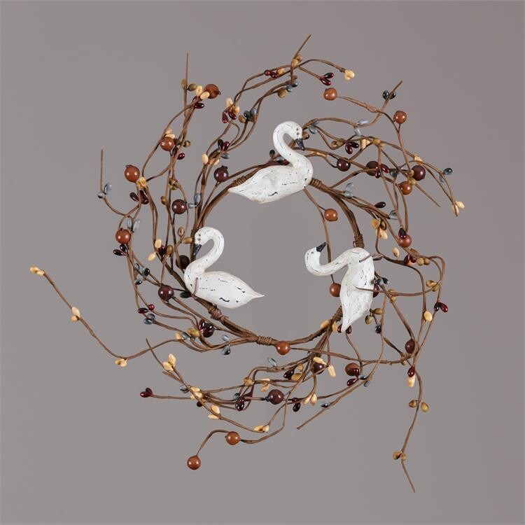 White Swan 5&quot; Candle Ring with Mixed Pip Berries