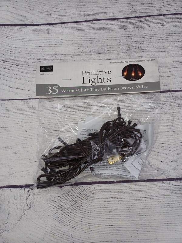 35 ct Brown Cord Wire Rice Light Strand String Set, Warm White Tiny Bulbs