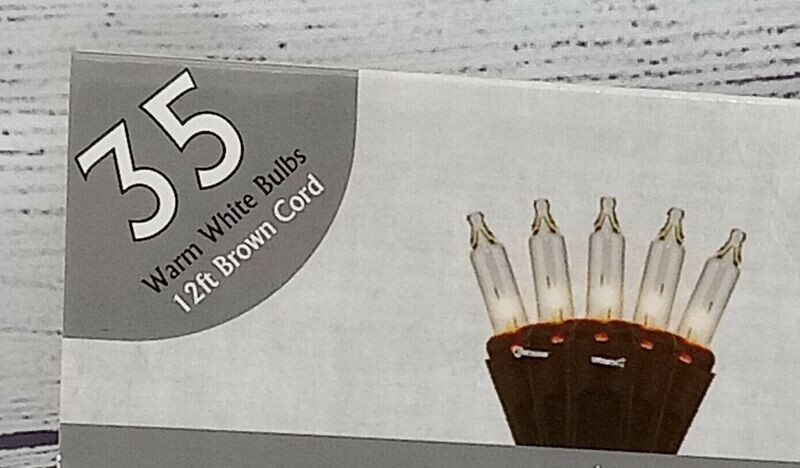 35 ct Brown Cord Wire Light Strand String Set, Warm White Standard Bulbs
