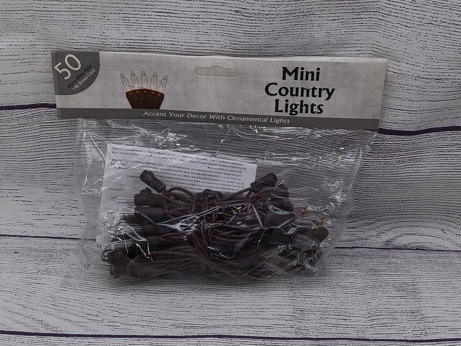 50 ct Brown Cord Wire Light Strand String Set, Warm White Standard Bulbs