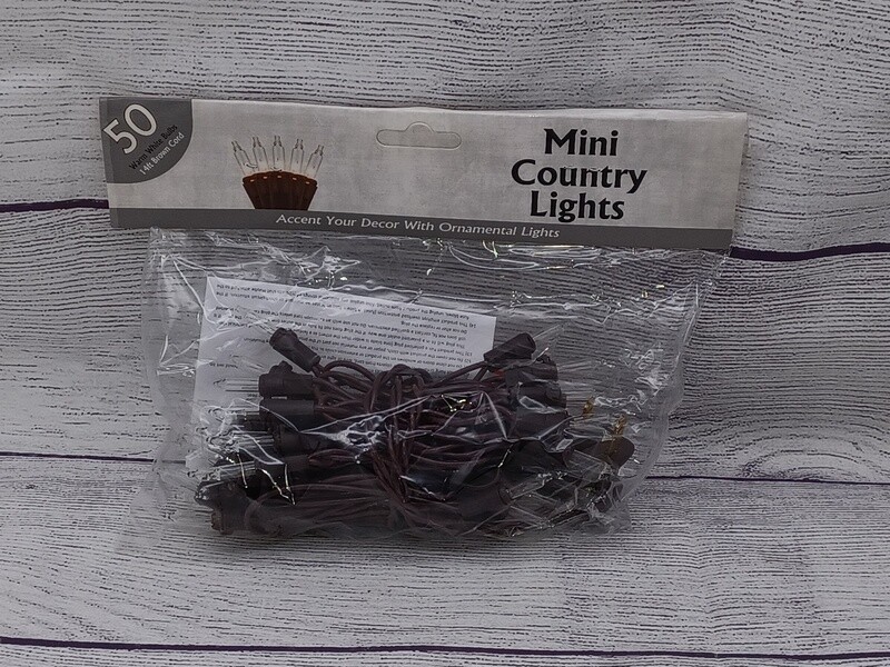 50 ct Brown Cord Wire Light Strand String Set, Warm White Standard Bulbs