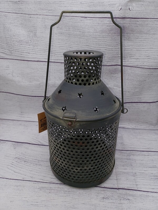 Hanging Aged Tin Star Lantern for Battery Operated Pillar Candles