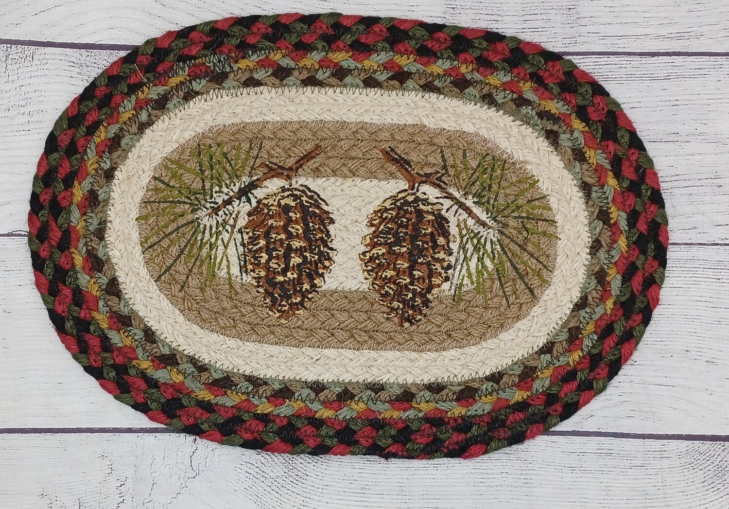 Pinecone Pine Cone 10&quot;x15&quot; Oval Table Mat Earth Rugs Braided Jute Placemat
