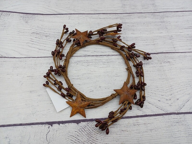 4.5" Burgundy Pip Berry with 1.5" Rusty Stars Candle Ring