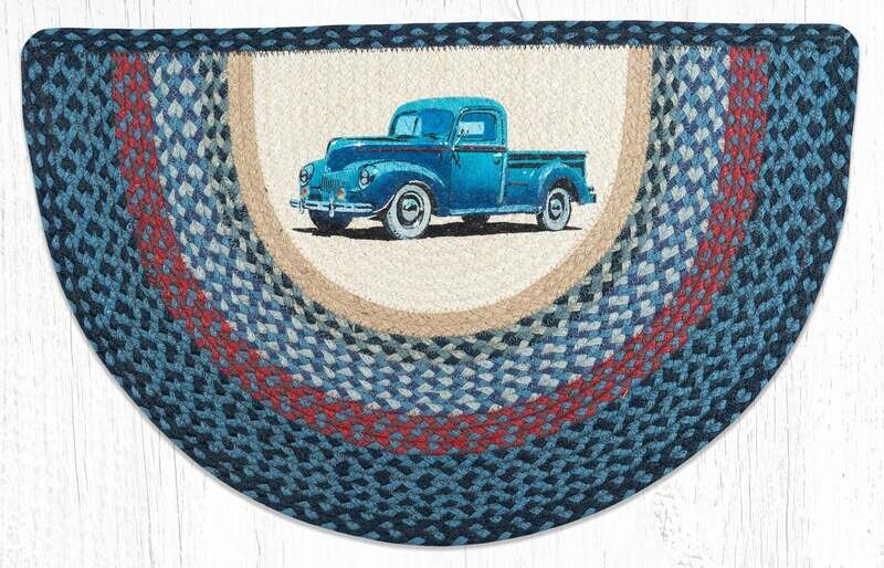 Blue Old Truck Braided Jute Slice Rug 18&quot;x29&quot;