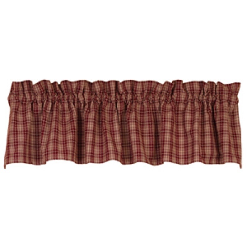 Fairfield Window Valance, 72&quot; x 14&quot;, Burgundy Cream Checked
