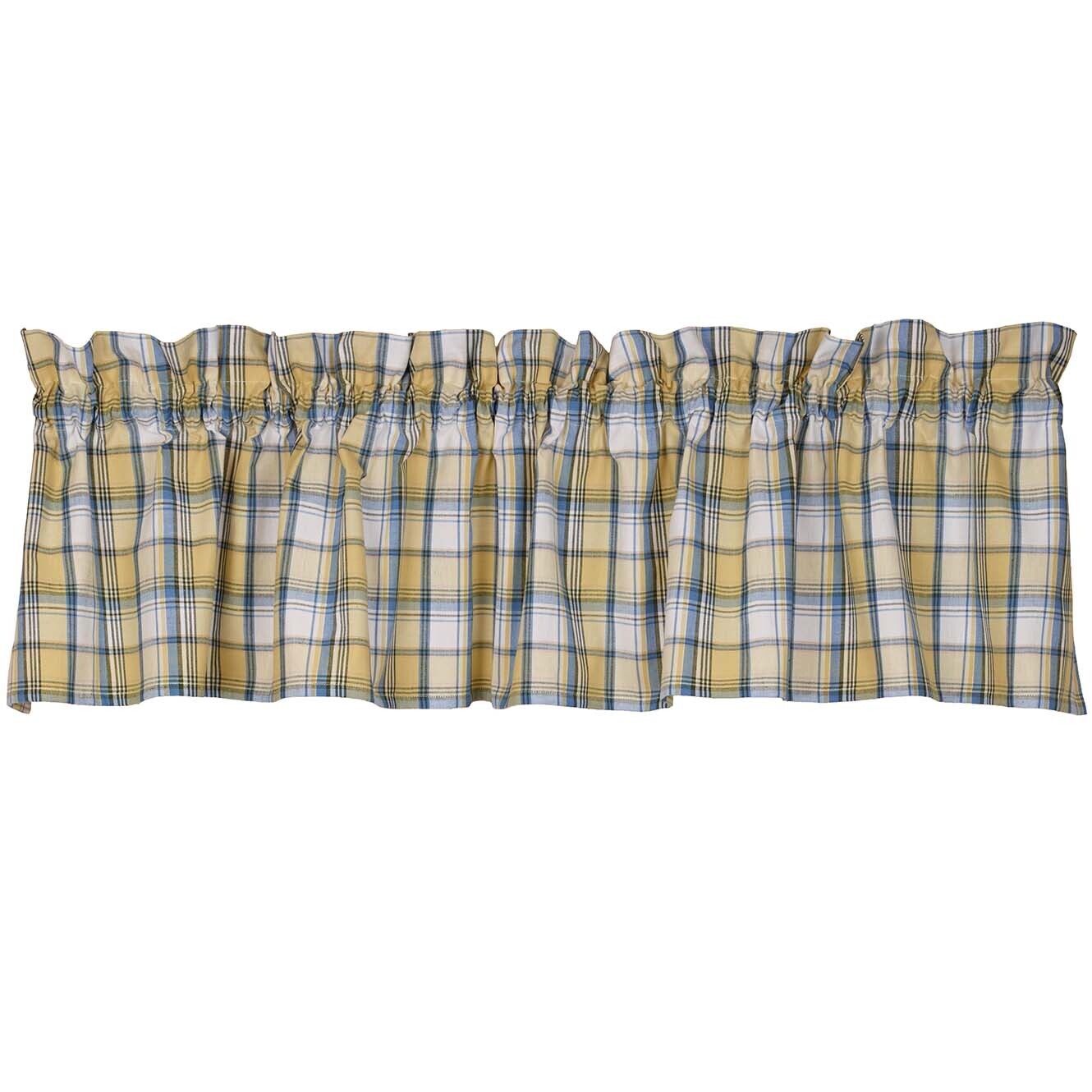 Cottage Grove Valance 72&quot; x 14&quot;, Lt Blue, Yellow, Cream Checked Farmhouse Country