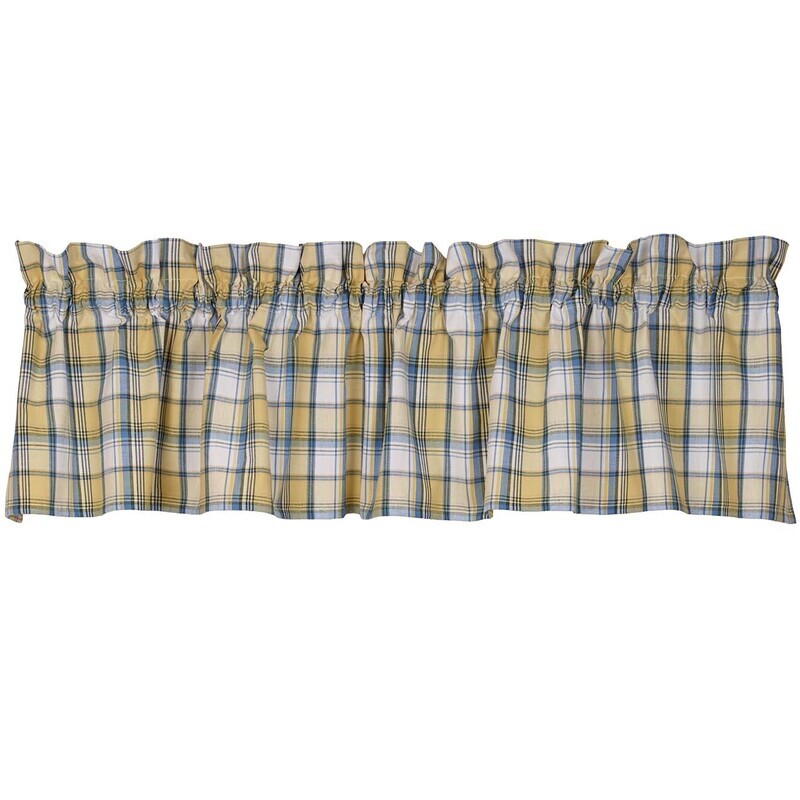 Cottage Grove Valance 72&quot; x 14&quot;, Lt Blue, Yellow, Cream Checked Farmhouse Country